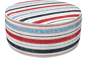 LVTXIII Outdoor Inflatable Ottoman, Fade-Resistant Round Footrest Stool D31”x H14”, Portable Patio Pouf for Garden Camping or Home Use, Stripe Red Blue