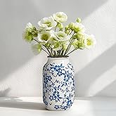 Wancetang Blue and White Ceramic Vase for Flowers,9 inch Rustic Vintage Chinoiserie Vases Home Decor, Farmhouse Decor, Shelf, Living Room, Bedroom, Table Decoration