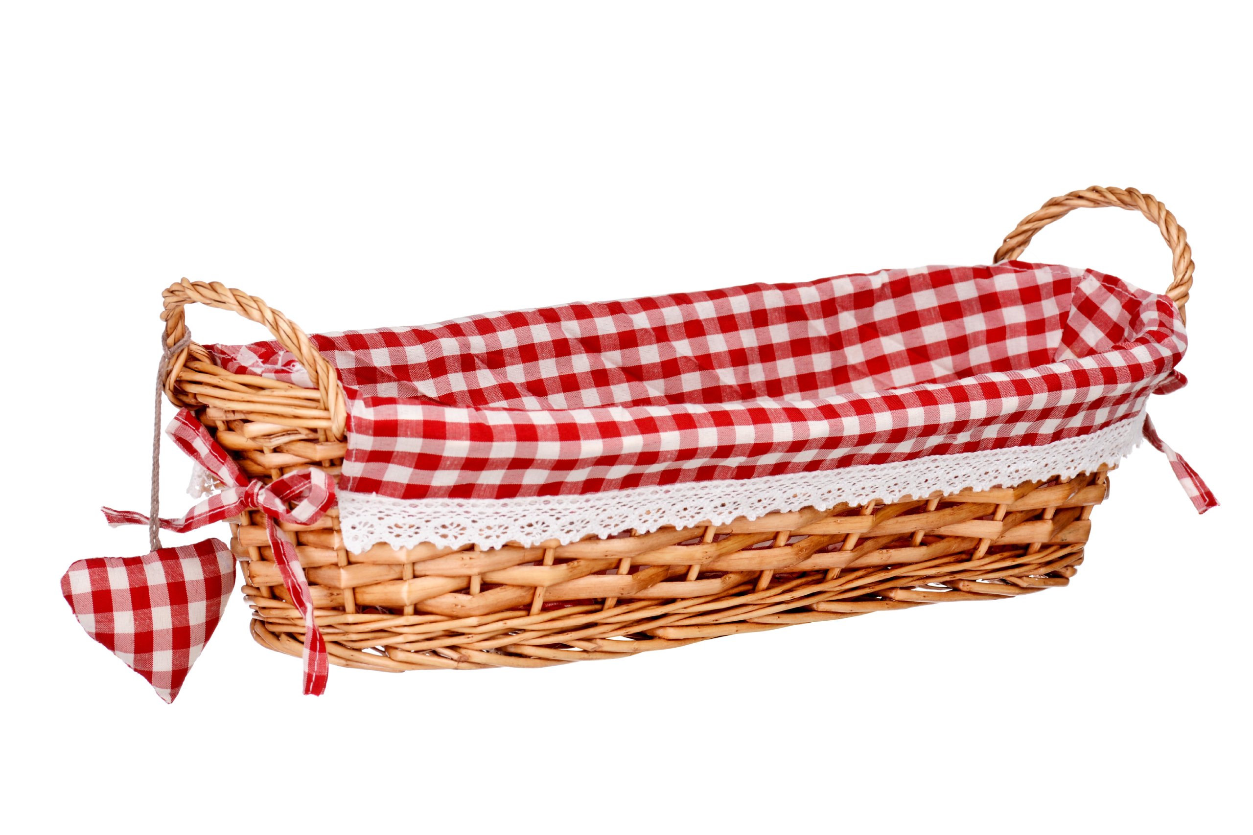 Premier Housewares 1901054 Willow Bread Basket, Wicker, Red Gingham Lining, H14 x W43 x D17cm