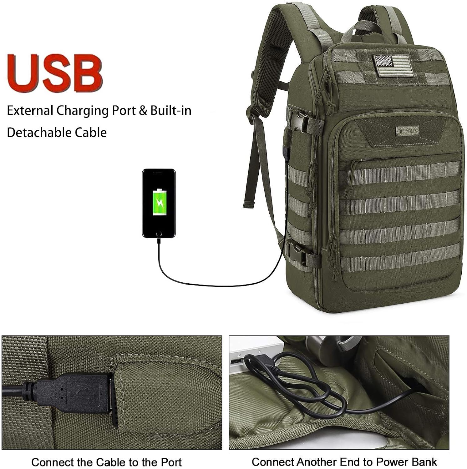 MOSISO 30L Tactical Backpack, Military Daypack 3 Day Assault Molle Rucksack Bag, Army Green : Clothing