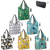 BeeGreen Gifts for Cat Lovers 6 Pack Cats Reusable Grocery Bags with Elastic Band Reusable Shopping Bags Bulk 50LBS X-Large Foldable-Machine Washable-Heavy Duty Kitten Bags