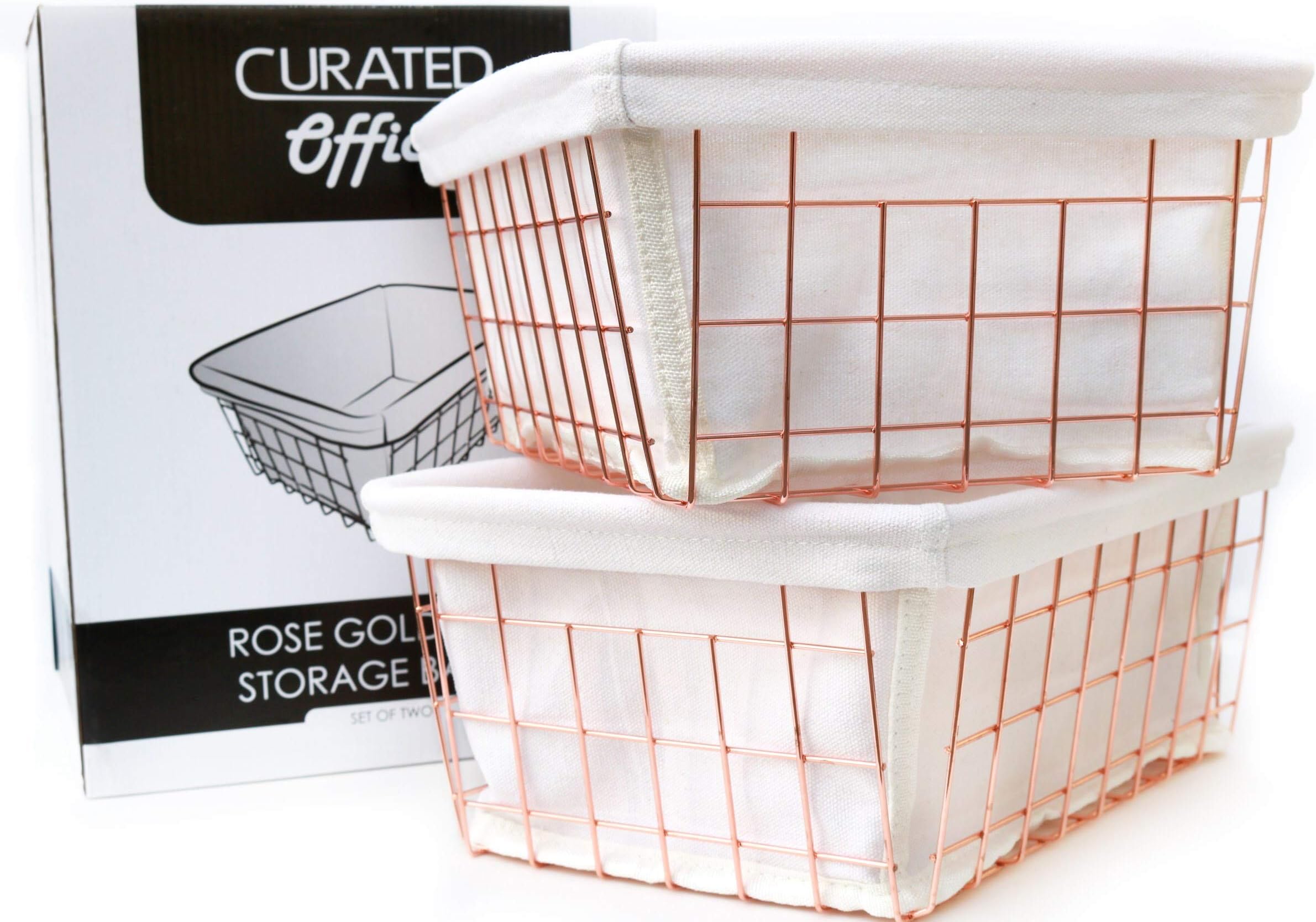 Curated Office - Rose Gold Metal Storage Basket for Storage with Removable Liner | Perfect Fruit Basket | Great Wire Baskets for Storage |