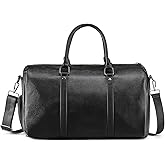 SUIKIHUM Leather Travel Duffle Bag for Men Women, Stylish Water-Repellent Overnight Bag W/Shoe Pouch for Business Sport Gym, Black