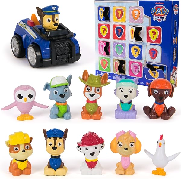 Paw Patrol Rewards Box Gift Pack, 8 Mini Figures, 2 Animal Figures, 4 Sticker Sheets & 1 Pup Squad Racer, Kids Toys for Boys