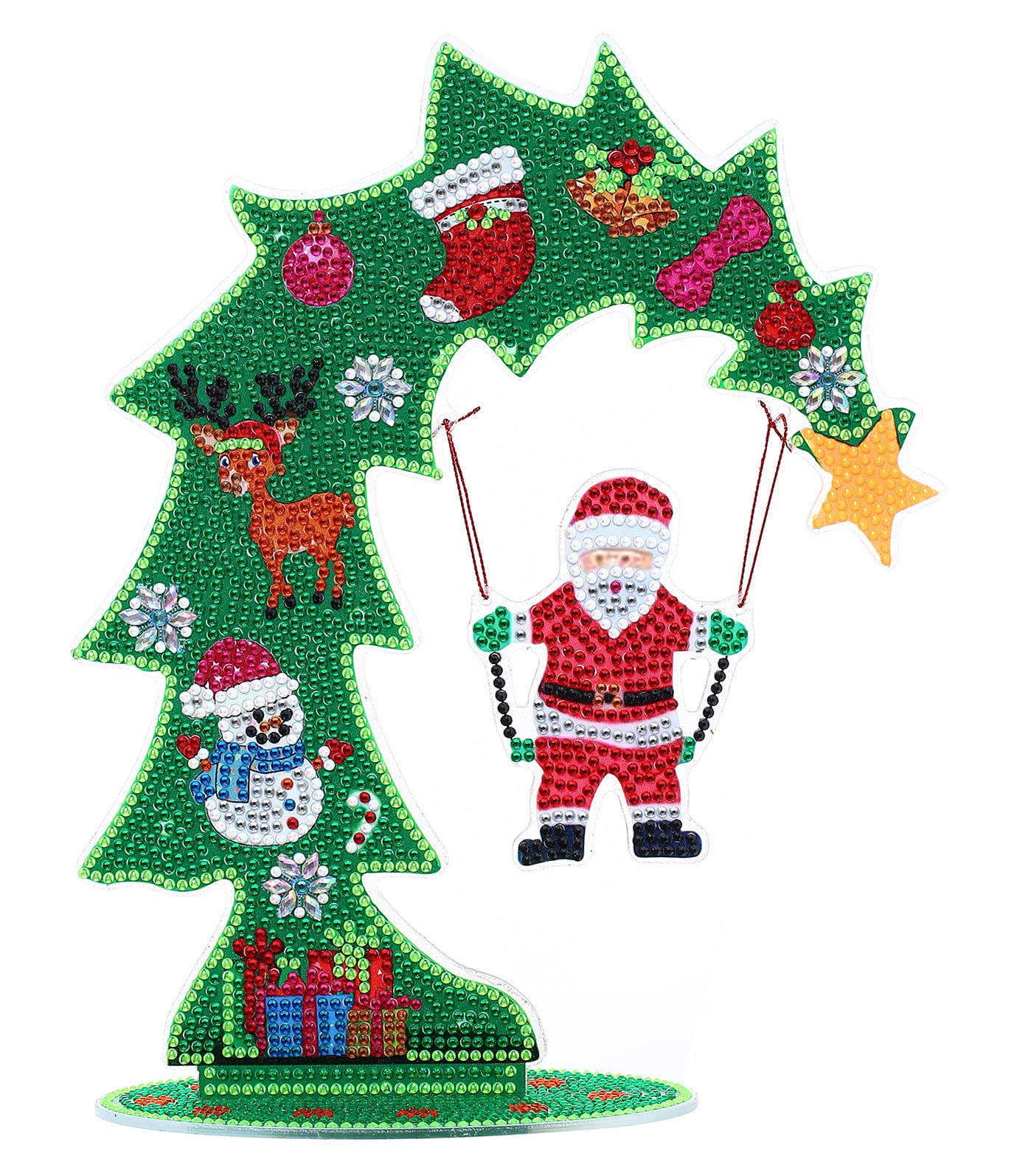 YEESAM ART Xmas Tree and Santa Claus Tabletop Diamond Art Kits, 3D Crystal Painting Kit Special Shape Drills Rhinestones Xmas Tree Desk Top Ornaments 11inch Luminous Table Top Kinetic Art