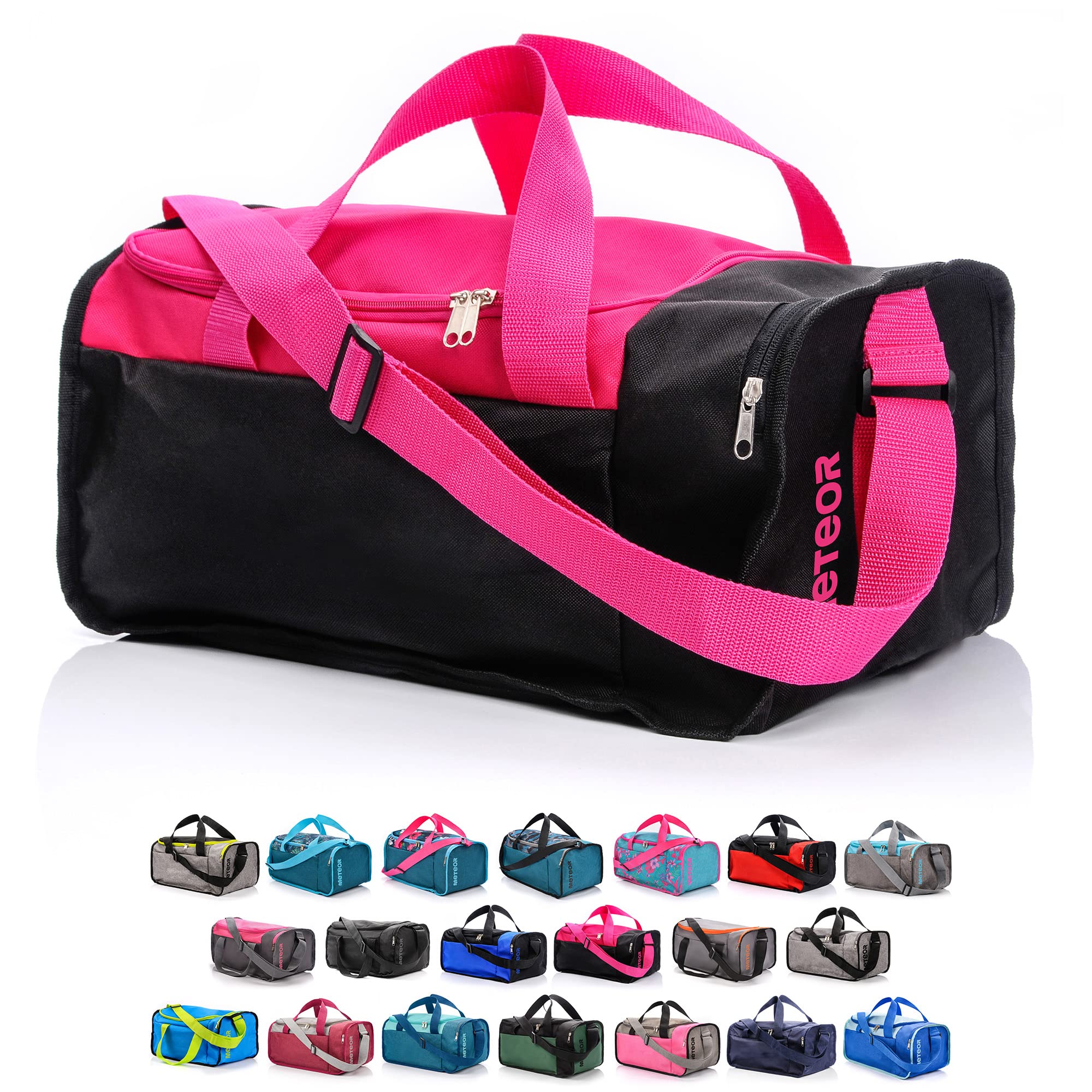 meteor Gym Bag Womens & Mens 20l - Lightweight Sports Holdall with Shoe Compartment & Shoulder Strap - Unisex Travel Duffel - Underseat Cabin Luggage for Weekend or Overnight Trip, Pink