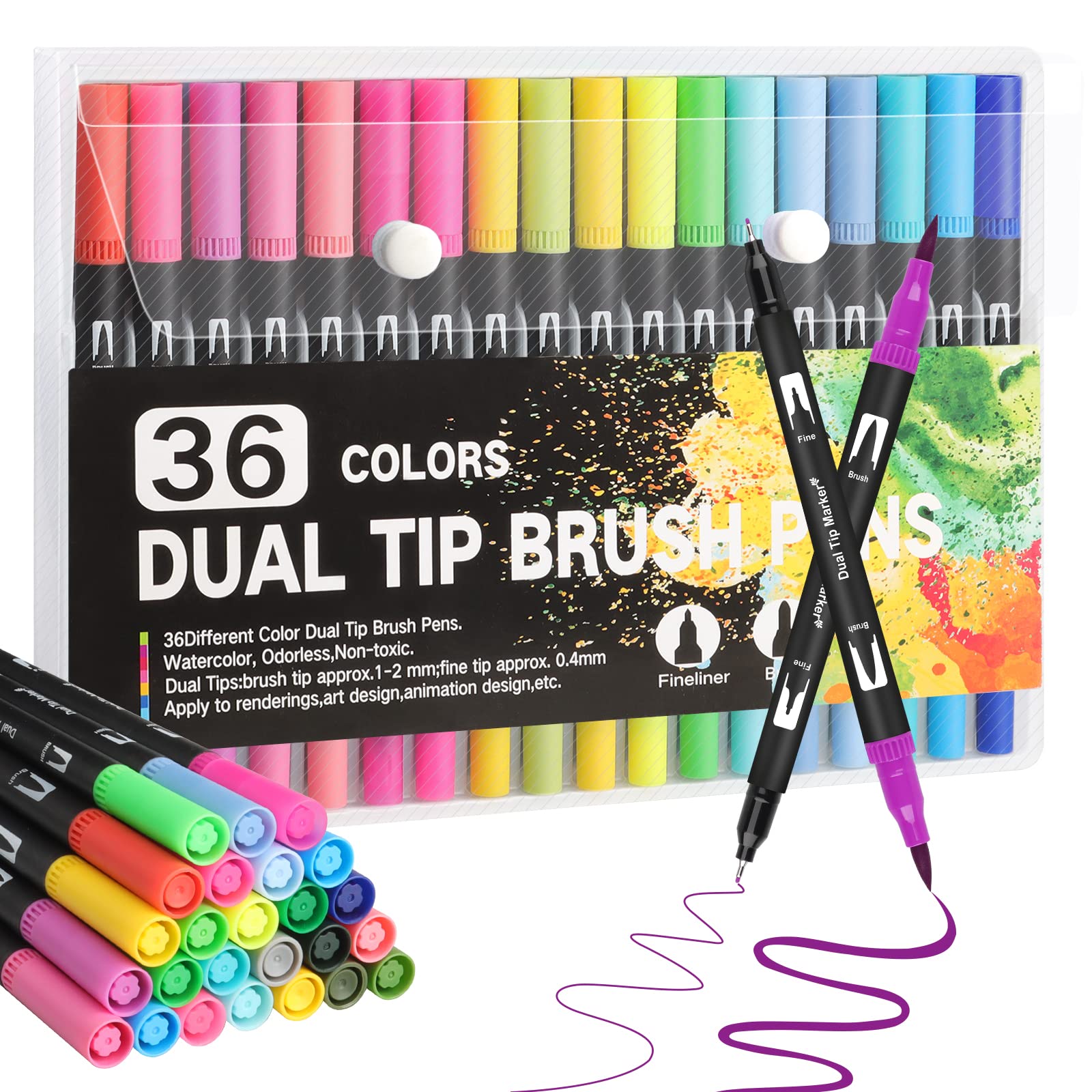 Gelanty Colouring Pens, 36 Dual Brush Felt Tip Pen for Writing, Drawing, Sketching, Calligraphy, Coloring Book, Card Making