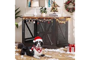 VOPEAK 40" Farmhouse Dog Crate Furniture, Heavy Duty Dog Cage for Medium Large Dogs, Dog Crate Dog Kennel Indoor with Double Doors, Chew Resistant End Table for Bedroom Living Room, Black