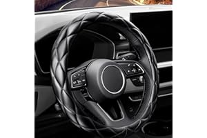 YHONGJT Soft Microfiber Leather Steering Wheel Cover, Universal 15 Inch for Women Girls, Fit Vehicles, Sedans, SUVs, Vans, Trucks - Black