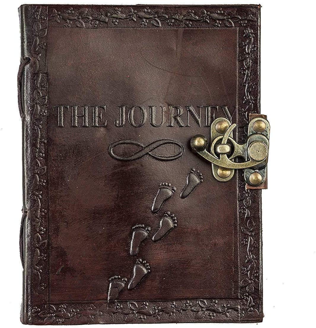 OVERDOSE The Journey Vintage Leather Journal | Antique Handmade Unlined Paper, Leather Sketchbook, Drawing Journal, Great Gift for Men & Women Size 5" x 7" inches 12 x 17cm