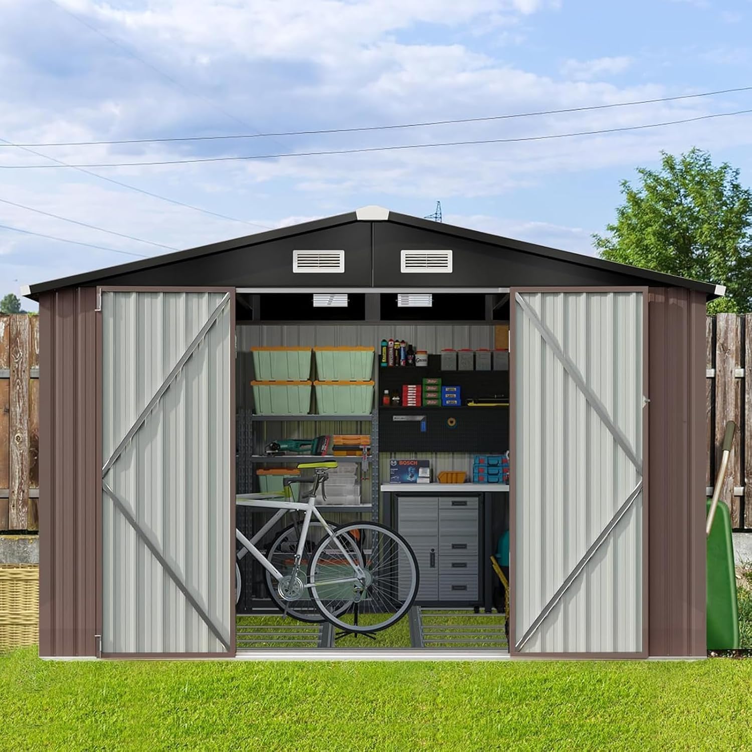 Aoxun 9.4x7.3x6.5 FT Outdoor Metal Storage Shed