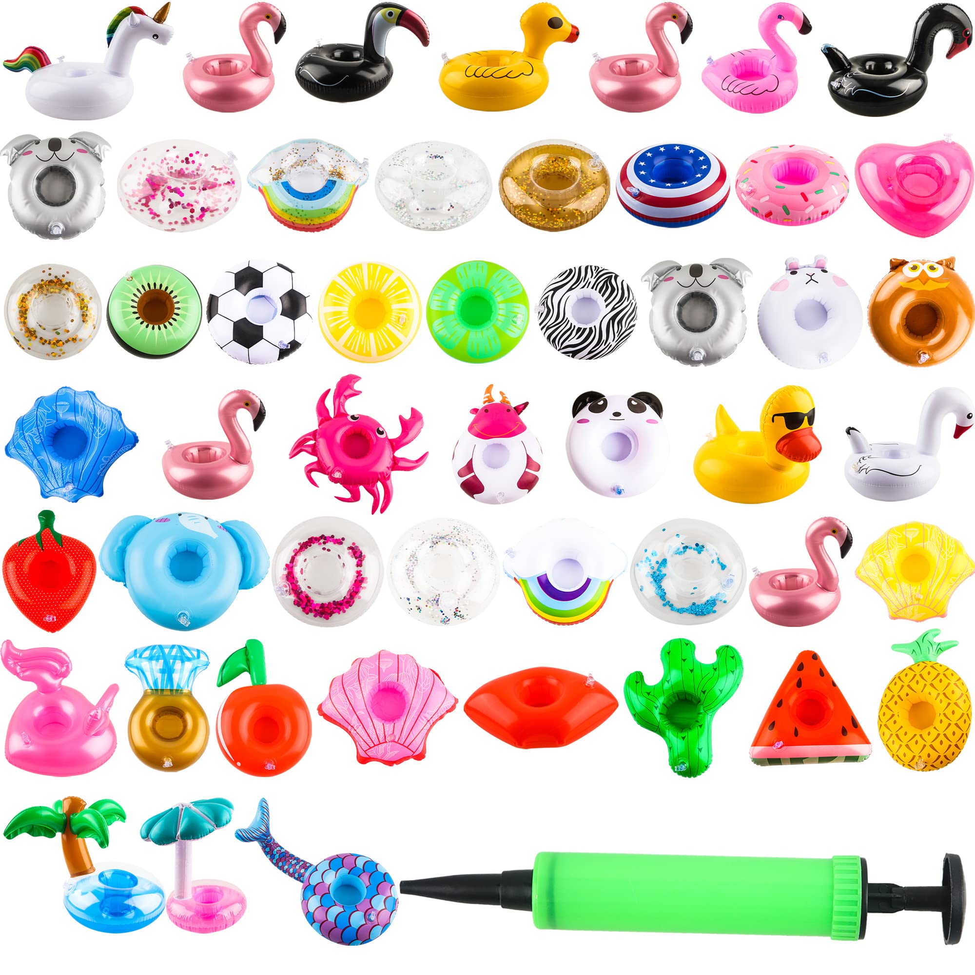 Sonarun 50 Pack Inflatable Drink Holders Float Toy Inflatable Pool Cup Coasters Pool Float Swimming Drinking Holder with Air Pump for Swimming Pool Beach Holiday Party Supplies