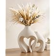 White Ceramic Flower Vase Home Table Decor Heart Shaped Vase Set of 2 | Boho Heart Shaped Minimalist Decorative Vases for cof