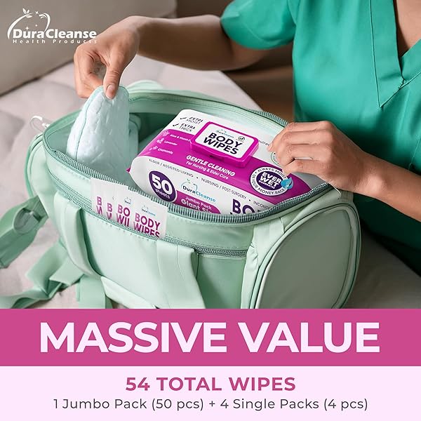 XL BATH WIPES FOR ADULTS BATHING NO RINSE – 50 COUNT + 4 TRAVEL WIPES – 9″X12″ DISPOSABLE WASHCLOTHS FOR ADULTS – SURGERY RECOVERY SUPPLIES, ELDERLY INCONTINENCE & HEALTH CARE PRODUCTS
