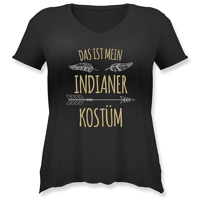 Karneval & Fasching - Das ist Mein Indianer Kostüm - Weit geschnittenes Damen Shirt in großen Größen mit V-Ausschnitt