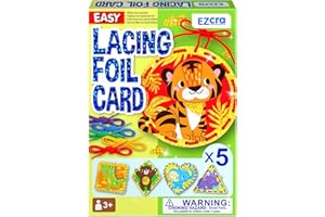 EZCRA Premium Foil Edge Lacing Cards for Kids Ages 3-6 | 10 Double-Sided Animal and Space Sewing Cards with Multilingual Learning | Durable Cardboard Fine Motor Skills Activity Kit