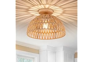 Rattan Ceiling Light Fixtures Boho Chandelier Rattan Flush Mount Ceiling Light Bohemian Woven Light Wooden Ceiling Base Small