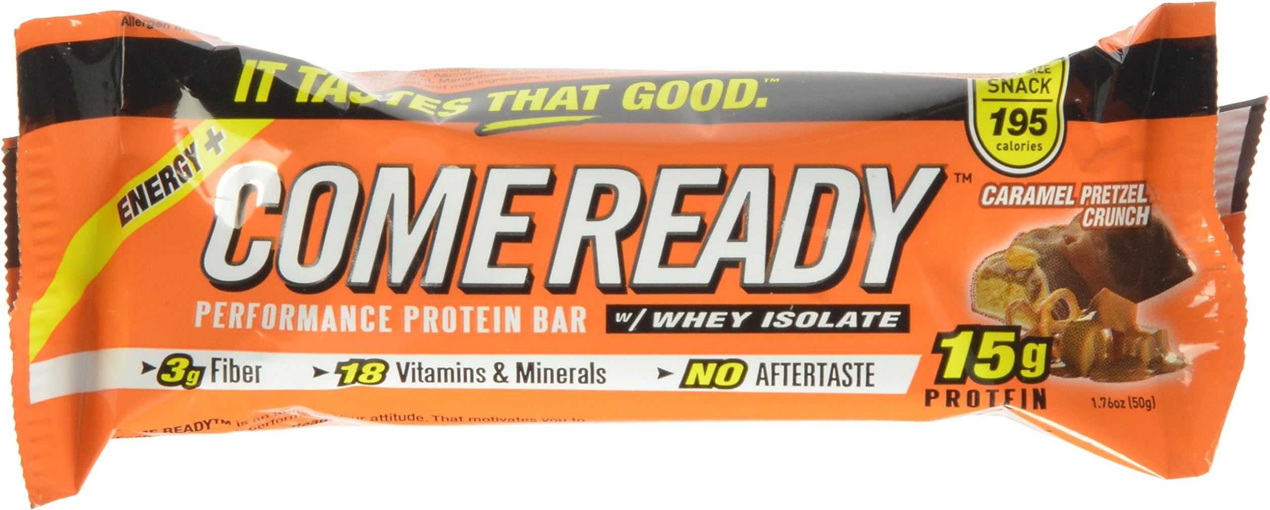 Come Ready Protein Bars, Caramel Pretzel Crunch, Mid Size, 1.76 Ounce (Pack of 12)