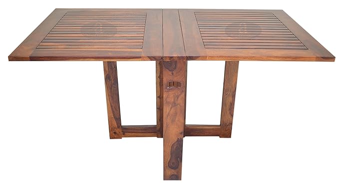Angel Furniture Rosewood Handmade Folding Strip Design Honey Finish Dining Table, 62x32x31-inch