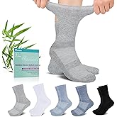Revosoxs Diabetic Crew Socks for Men Women,Bamboo Viscose Non-Binding Loose Top Wide Socks with Seamless Toe 9-11 10-13
