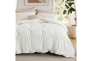 Bedsure Duvet Cover with Fitted Sheet Queen - Deep Pocket, Hotel Luxury Soft Double Brushed Bedding Set with Zipper Closure, 1 Duvet Cover, 1 Fitted Sheet, 2 Pillow Shams, NO Comforter, Ivory White