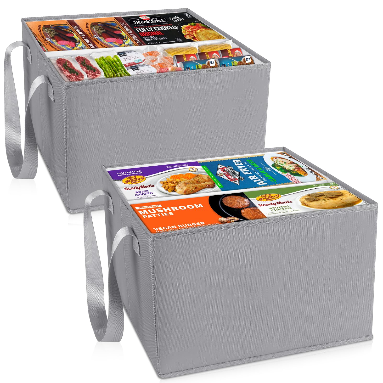 Photo 1 of 2 Pack Freezer Organizer Bins?Foldable Deep Freezer Organizer Bins with Long Handles?15"x13"x10" Chest Freezer Organizer with Dividers for Sorting Frozen Meats & Food