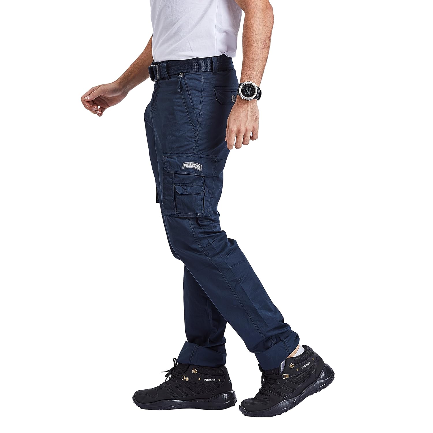 beevee mens navy fixed waist cargo with belt