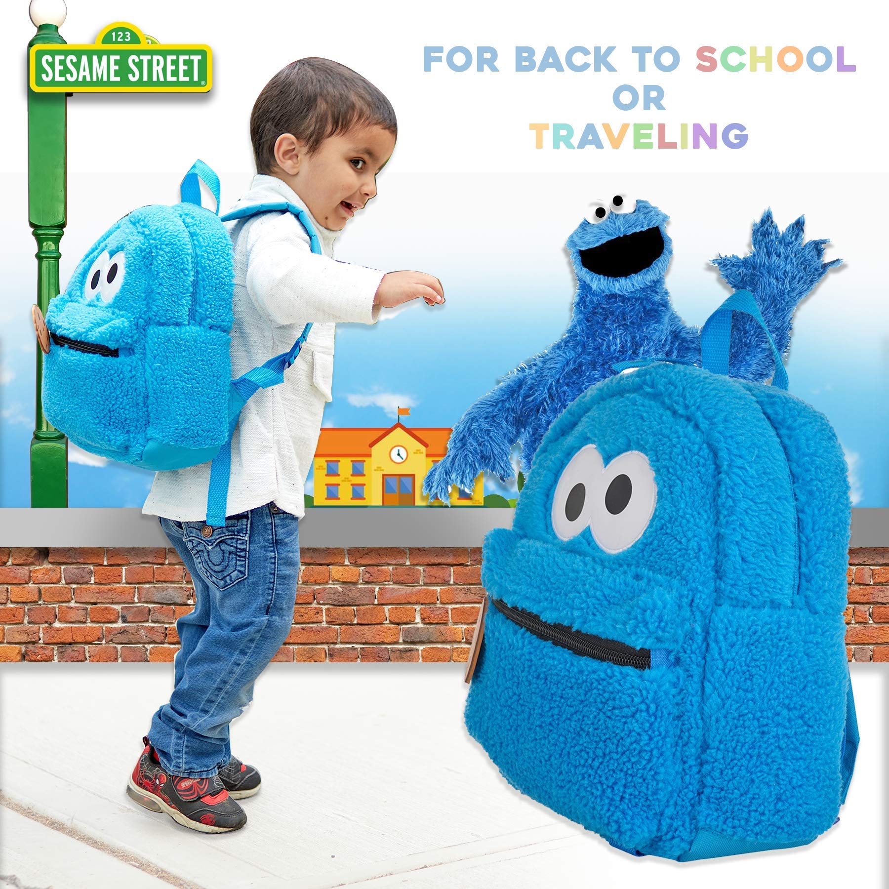 Sesame Street Elmo and Cookie Monster Mini Backpacks for Toddler, Boys, and Girls, School or Travel