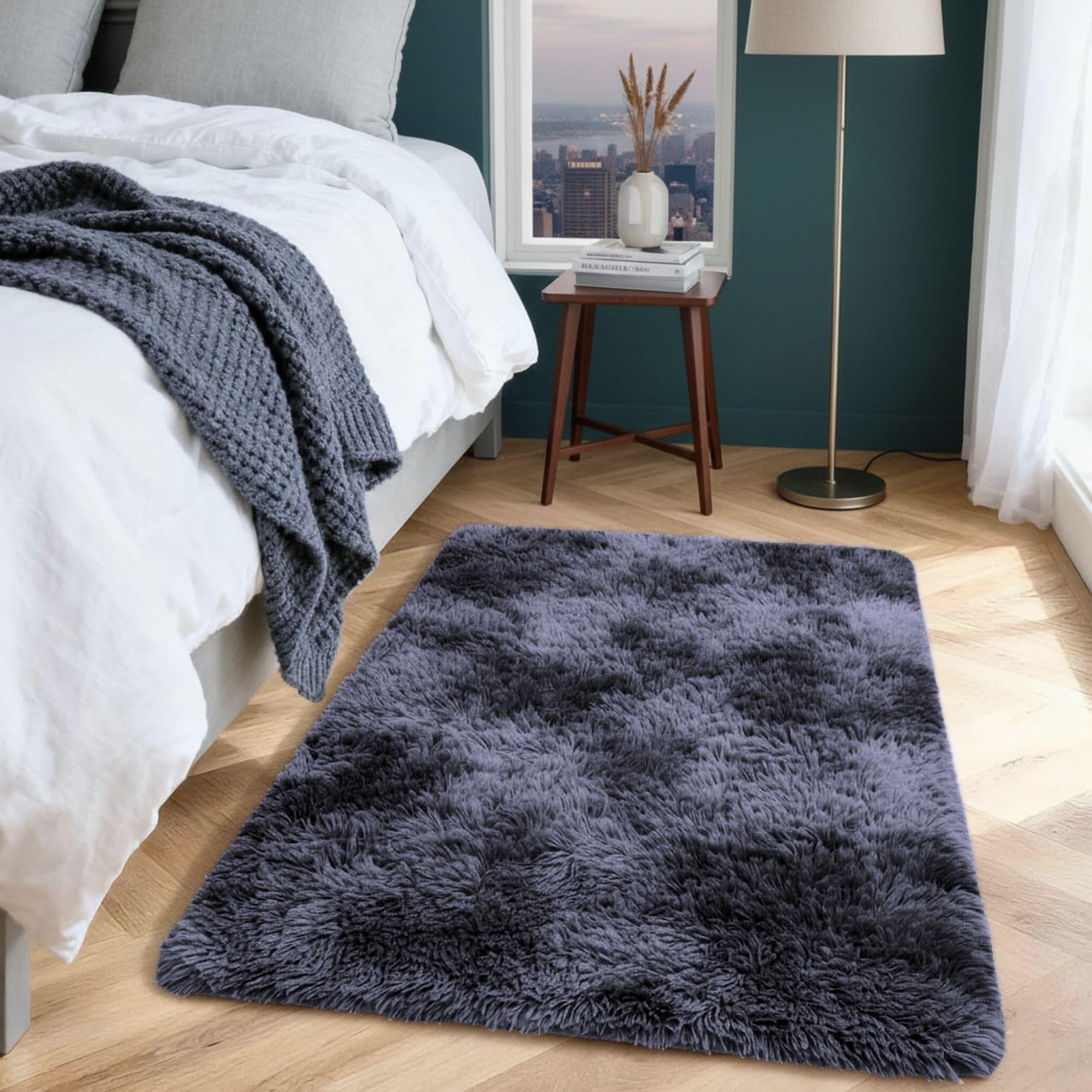 Aspire Homeware Rugs Living Room - Dark Grey Area Rugs for Bedroom Anti Slip - Modern Super Soft Thick Pile Fluffy Shaggy Rug Non Shedding (Tye-Dye Grey, 60x110 cm) — image 1