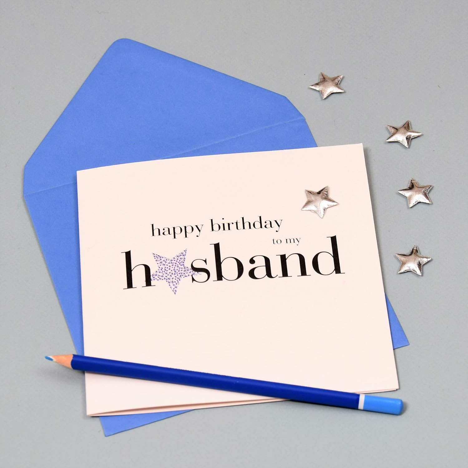 Claire Giles Greeting Cards, Happy Birthday Husband Card, Blue Stars and Embellished with a shiny padded star - Image 4