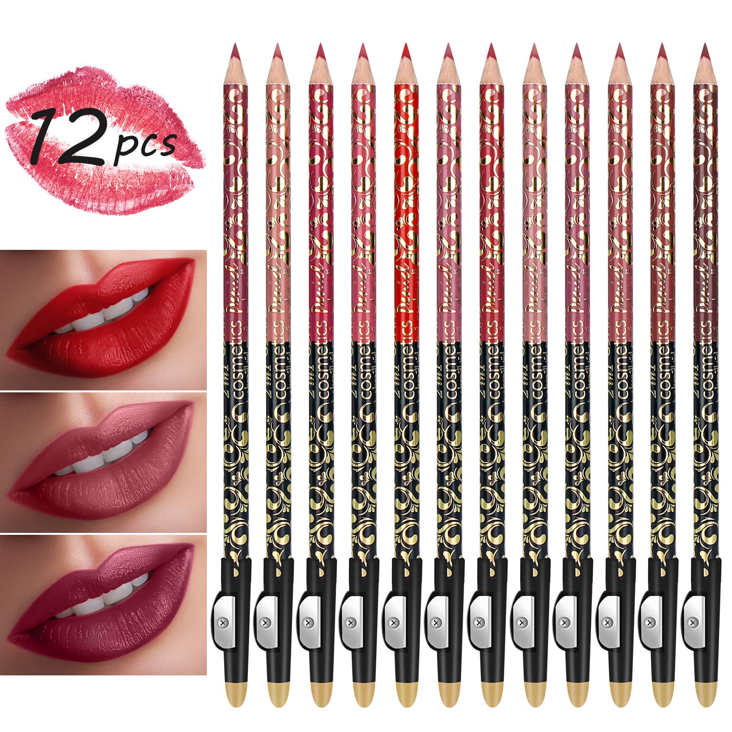 Buy Proteove Lip Liner Set 12 Colors Lip Pencils & Black Eyeliner Duo