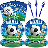 Soccer Birthday Party Decorations Disposable Sports Theme Plates Napkins Forks Supplies Serves 16 Men’s Boy’s 48Pcs Soccer Baby Shower Party Decorations