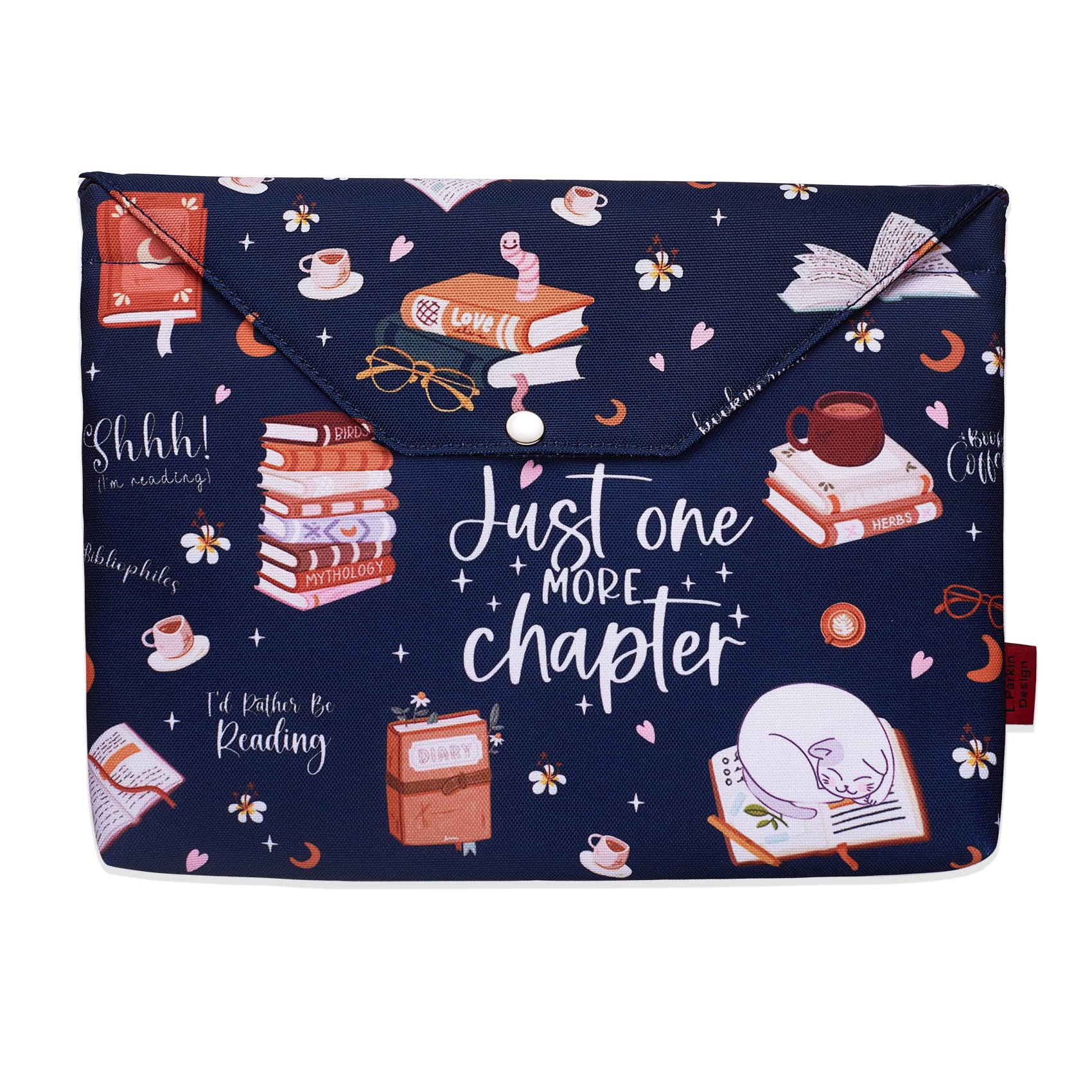 Just One More Chapter Book Sleeve with Zipper, Padded Book Covers for Paperback, 11 x 9 Inch