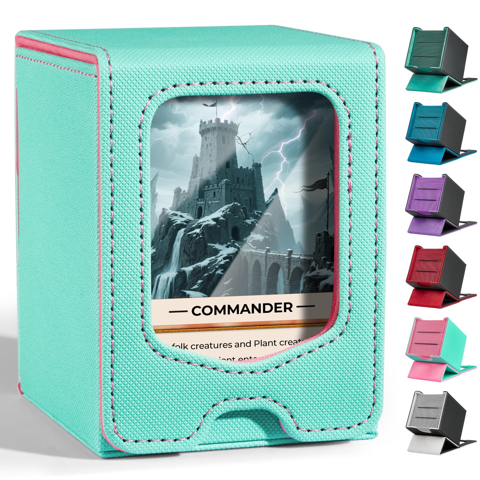 Fabmaker Deck Box Compatible with MTG Commander, (patent Pending) Magnetic Trading Card Storage Box with Commander, Fits 100 Double-Sleeved Cards, Card Box Compatible with Magic the Gathering
