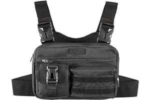 Fitdom Tactical Inspired Sports Utility Chest Pack. Chest Bag For Men With Built-In Phone Holder. This EDC Rig Pouch Vest is Perfect For Workouts, Cycling & Hiking