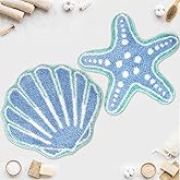 2 Pcs Beach Bathroom Rugs Non Slip Washable Ocean Seashell Starfish Mats Rugs Coastal Bath Rugs for Room Decor Nautical Fluffy Plush Soft Absorbent Farmhouse Carpet for Bathroom Shower, Tub