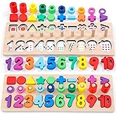 GeroCrew Wooden Montessori Toys for Kids Toddler Number Puzzles Sorter Counting Shape Stacker Stacking Game Preschool Toys fo