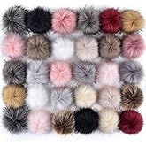 Coopay 30 Pieces Faux Fox Fur Pom Pom Balls DIY Fur Fluffy Ball with Elastic Loop for Hats Keychains Scarves Gloves Bags Charms Knitting Accessories (Popular Mix Colors)