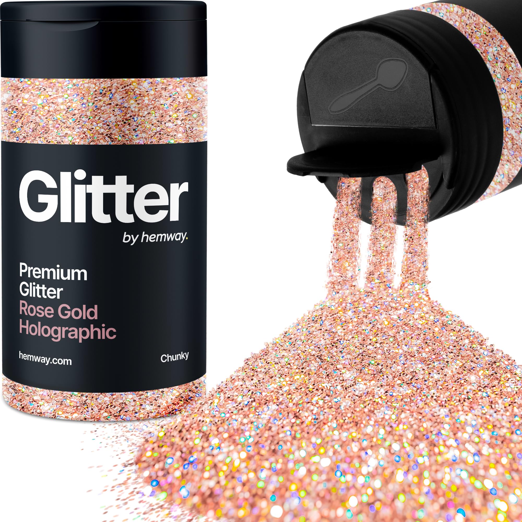 Holographic Rose Gold Glitter Shaker, 130g Chunky Glitter, Crafts 1/40" Metallic Flake Rose Gold Sequins, Resin & Epoxy Crafts, Decorating, Halloween, Christmas Nail, Face, Hemway
