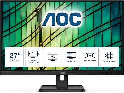 AOC 27E2QAE 27" FHD IPS Monitor 75Hz 4ms Speakers FlickerFree LowBlue HDMI DP