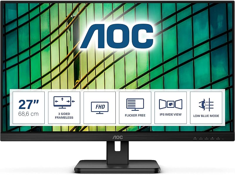 AOC 27E2QAE 27" FHD IPS Monitor 75Hz 4ms Speakers FlickerFree LowBlue HDMI DP