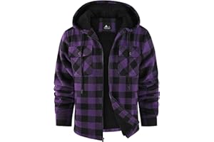 Ceoutdoor Mens Flannel Hoodie Jacket Fleece Lined Flannel Shirt Plaid Zip Up Sherpa Hooded Sweatshirt Warm Winter Coat