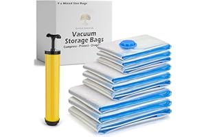 ECO-LUX ESSENTIALS Vacuum Storage Bags - Clothes Storage Bag Vacuum Pack - Space Saver Vacuum Storage Bags for Clothes Storage, Vacuum Bags for Bedding - Vacuum Bags for Clothes - with Pump (9 Pack Mixed)