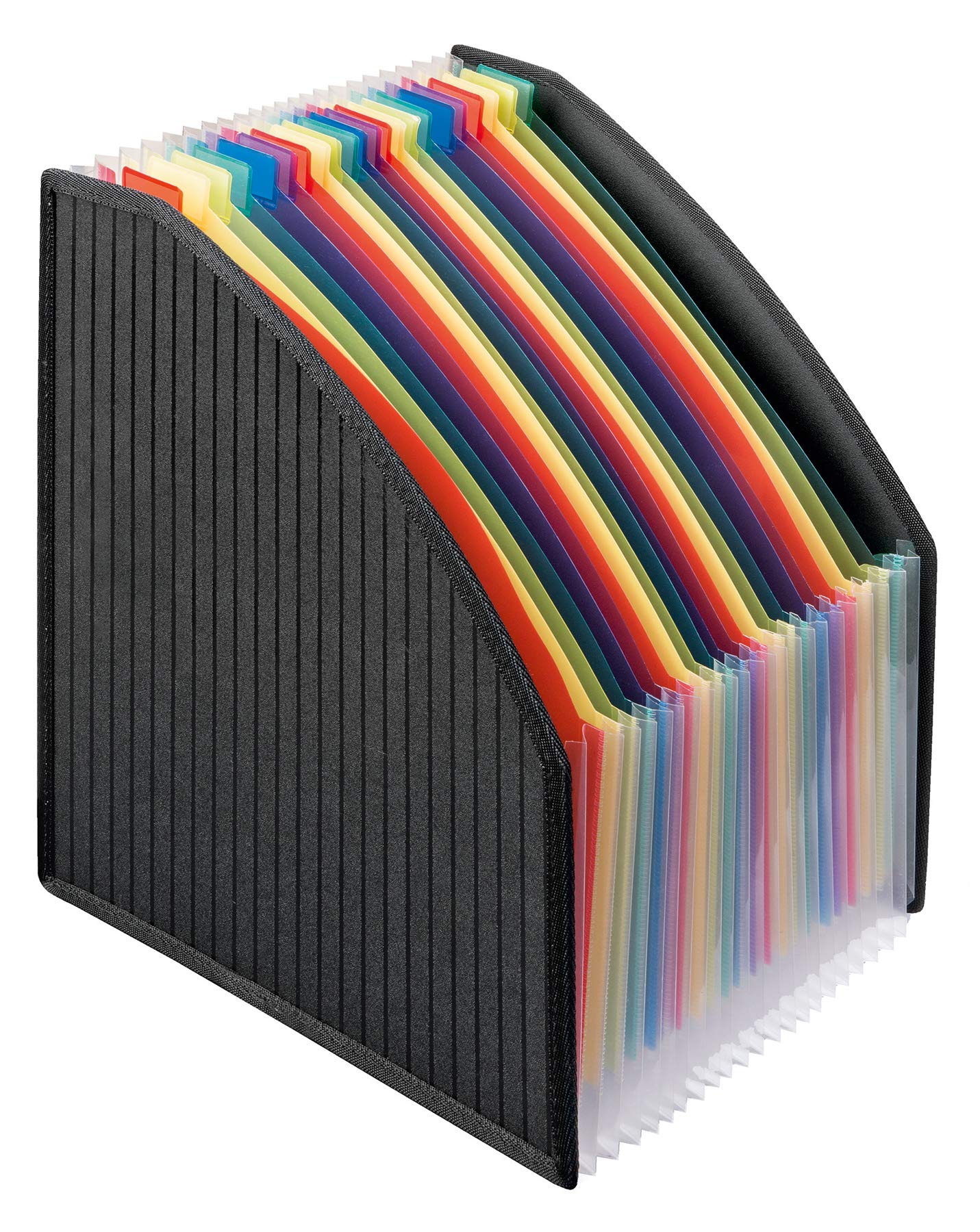 VELOFLEX 4446380 Magazine File Box DIN A4 Strong Polypropylene Film with Textile-Reinforced Edges Box with 23 Colourful Compartments Suitable for A4 Documents Flexible Base Black Pack of 1