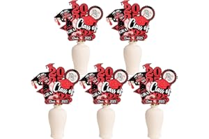 Zienlay 30 Pack Graduation Decorations 2025, Class of 2025 Grad Party Decorations - Red and Black Graduation Centerpieces Sticks for Tables, Grad Decor Supplies, Table Toppers for College High School