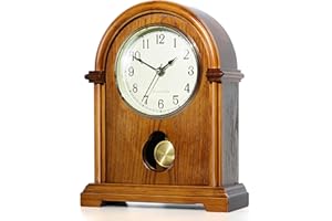 AYRELY® Grandfather Mantel Clock with Hour/Quarter-Hour Chime,Elegant Wooden Frame,Gold-Tone Pendulum Table Clocks Battery Operated,Desk Shelf Vintage Clock for Living Room,Home Decor Gift