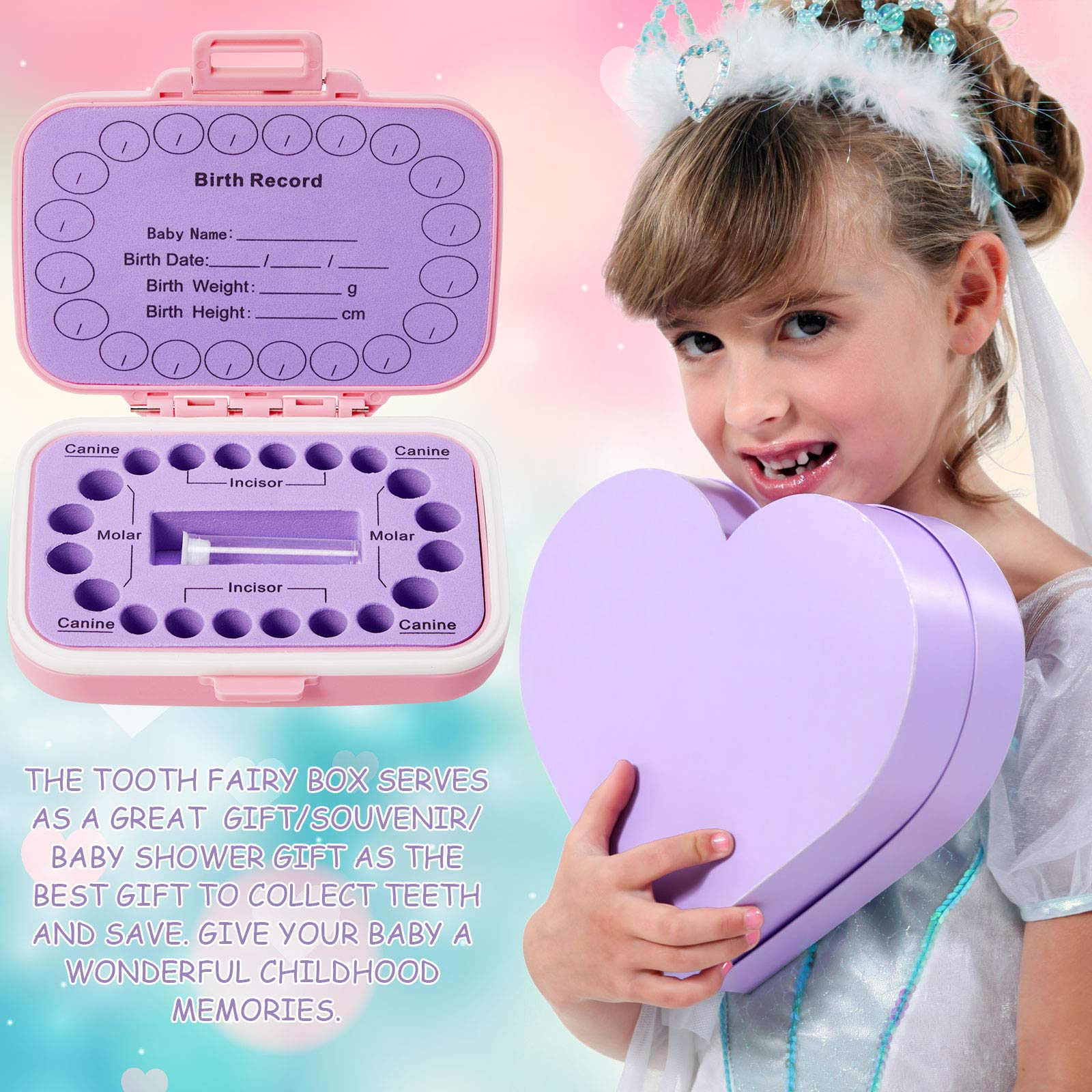 Jetec 2 Pieces Baby Teeth Keepsake Box PP Tooth Fairy Box Kids Tooth Storage Holder Organizer for Lost Teeth Cute Kids Deciduous Collection to Keep the Childhood Memory(Blue and Pink)