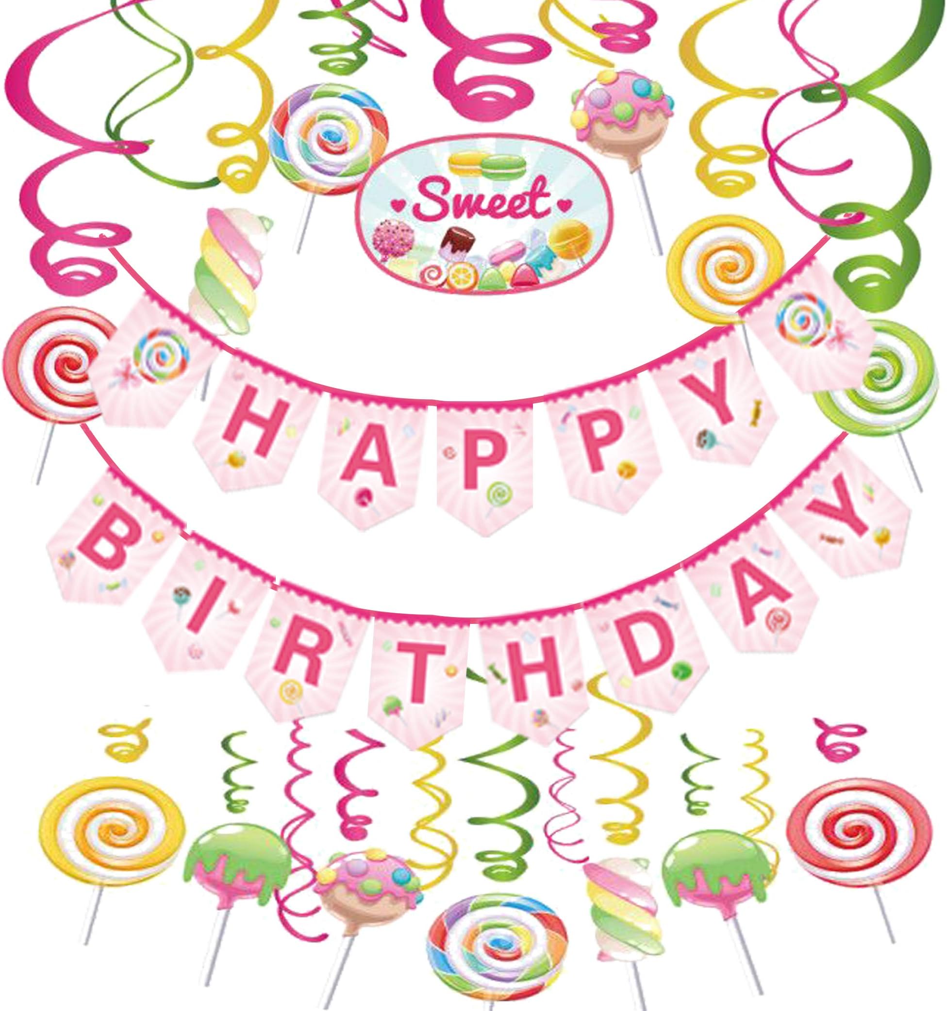 Anor WishlifeCandyland Decorations,Candyland Hanging Swirl,Candyland Birthday Banner for Girls,Boys,Kids,Home,Classroom,Baby Shower