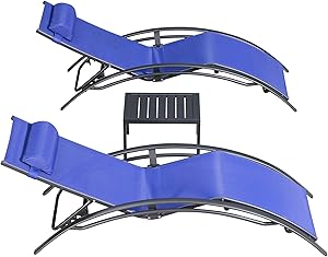 PURPLE LEAF Patio Chaise Lounge Sets 3 Pieces Outdoor Lounge Chair Sunbathing Chair with Headrest and Table for All Weather, Royal Blue