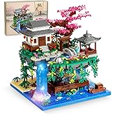 NEWABWN Peach Blossom Pond Micro Mini Building Blocks Set for Adults and Teens, Chinese Architecture Cherry Bonsai Tree Gift 